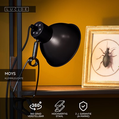 Lucide MOYS - Klemmleuchte - 1xE27 - Schwarz